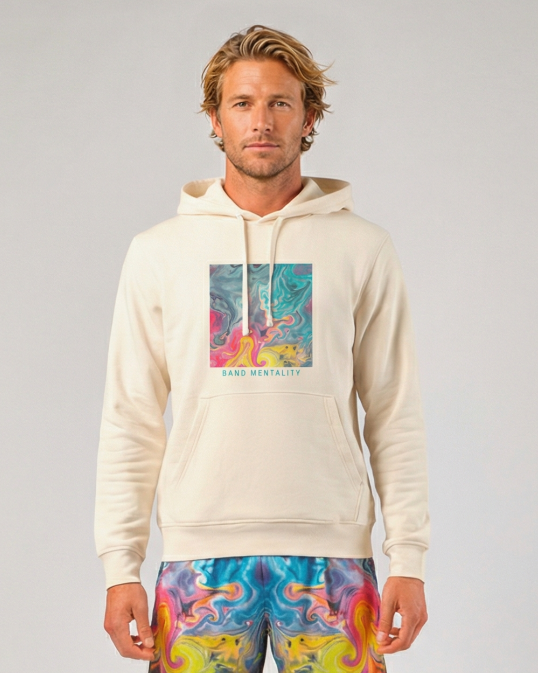 STAR Beachwear signature print unisex hoodie in organic recycled blend with kangaroo pocket.