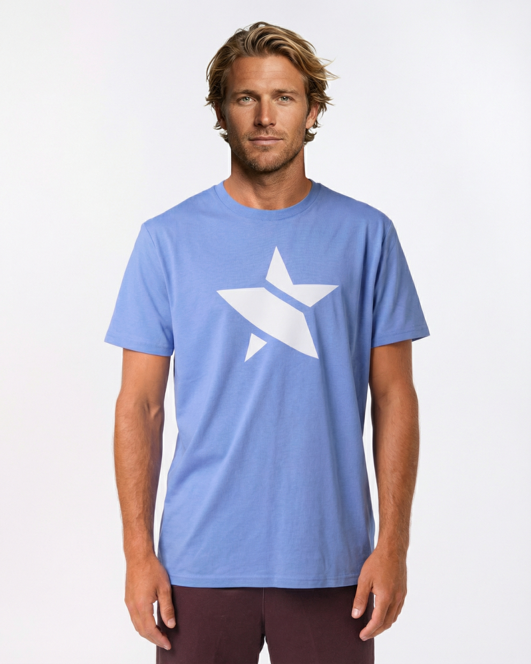 STAR Beachwear iconic logo t-shirt in white organic cotton, front view of the star print.