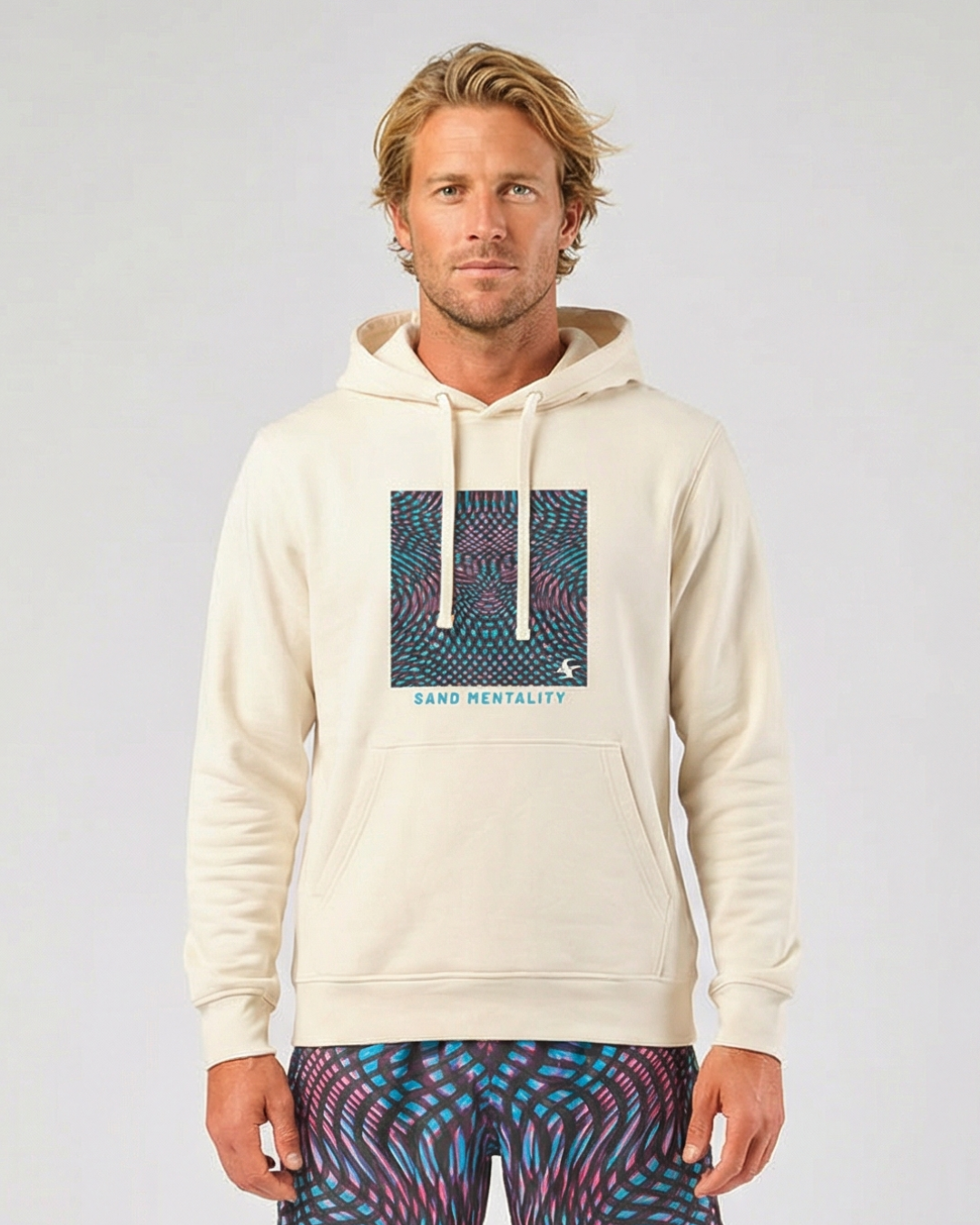 STAR Beachwear signature print unisex hoodie in organic recycled blend with kangaroo pocket.