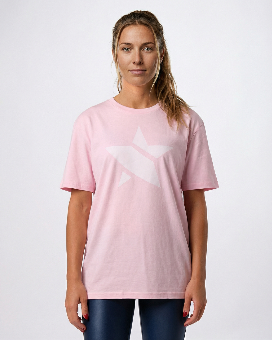 STAR Beachwear iconic logo t-shirt in white organic cotton, front view of the star print.