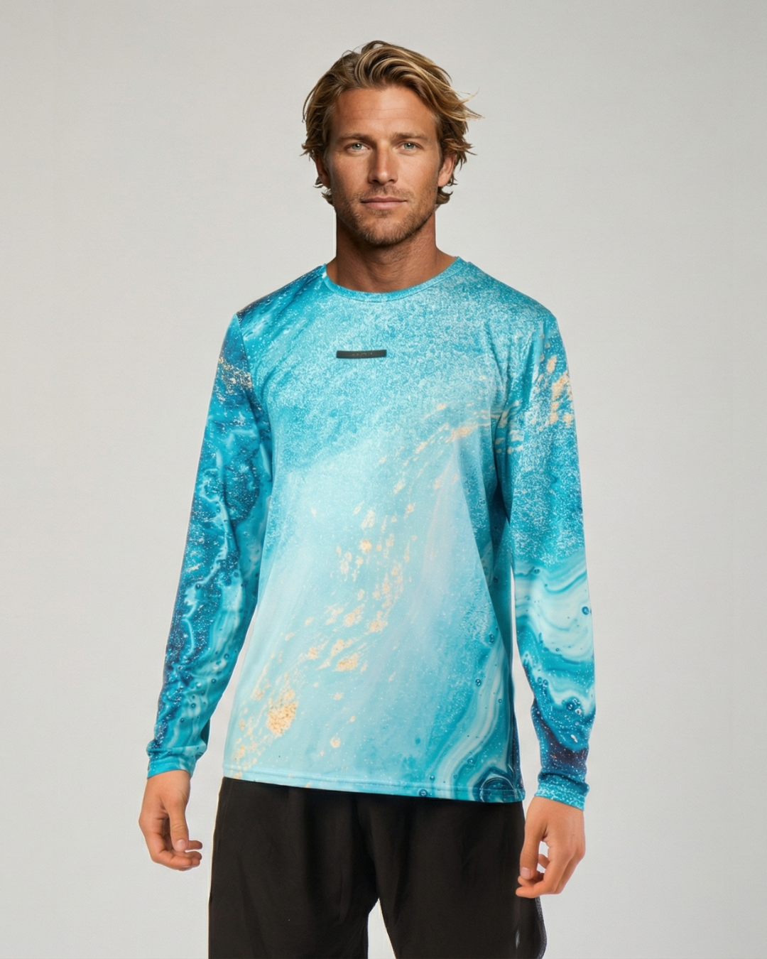 Athlete wearing STAR Beachwear Supernova long sleeve beach volleyball top front view