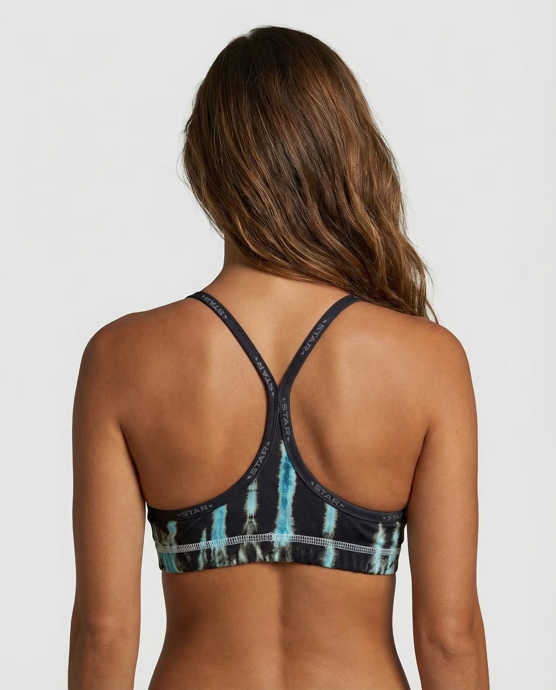 Back view of STAR Beachwear Cosmic Reef Sunspike minimalist beach volleyball bikini top