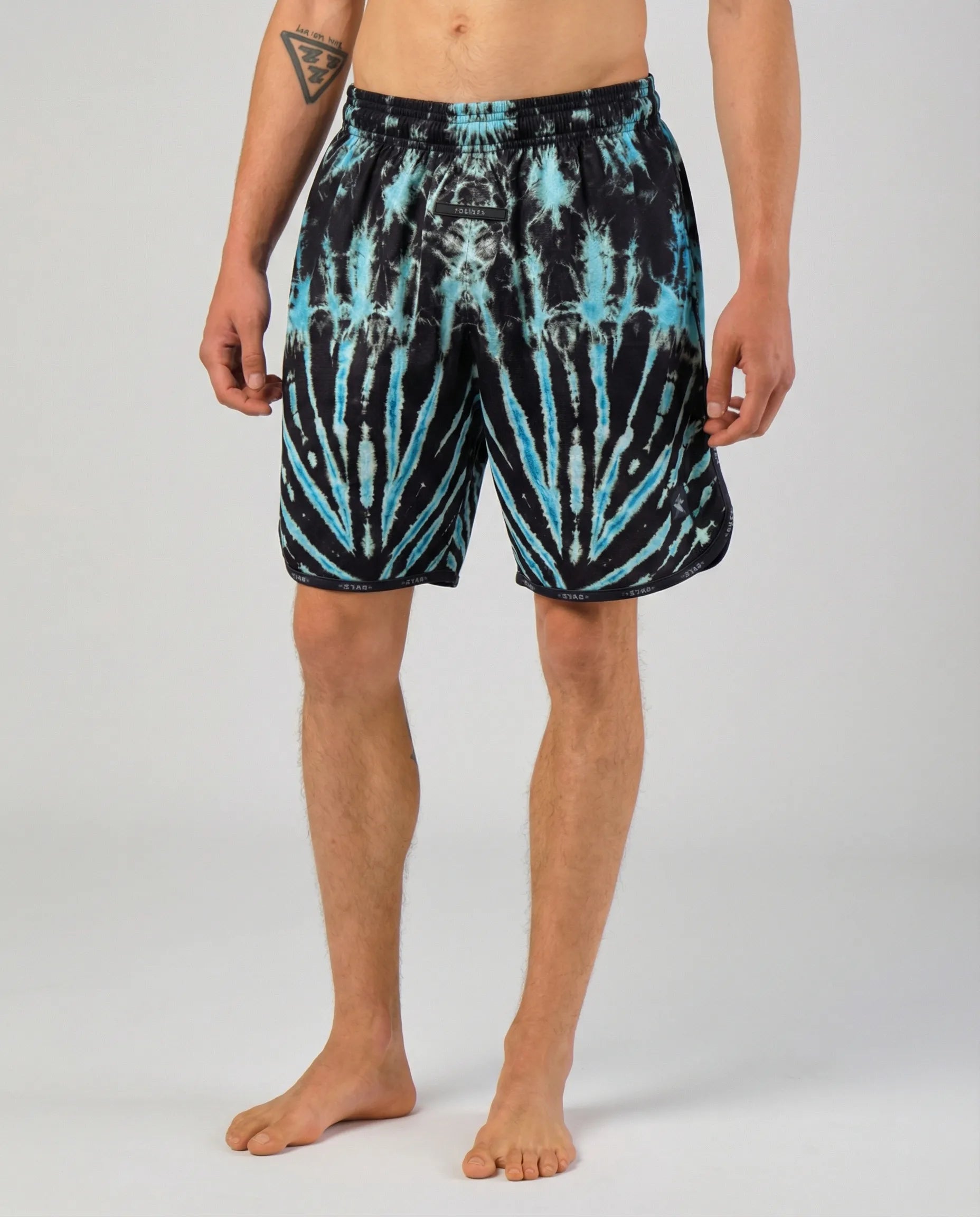 Front view of STAR Beachwear Cosmic Reef technical beach volleyball shorts