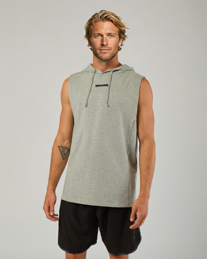 Model spiking a volleyball wearing the STAR Hooded Tank Top"