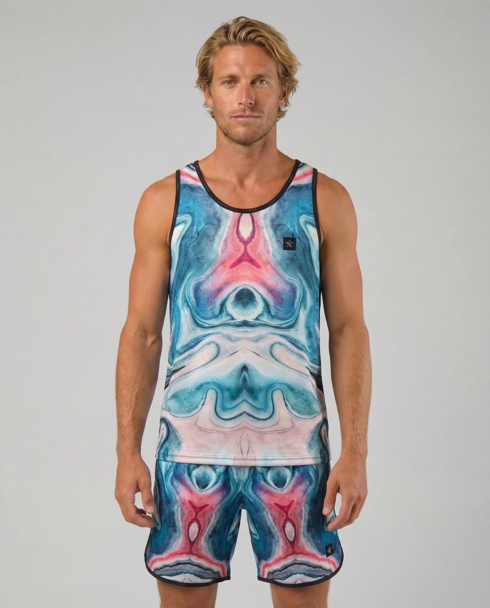 Front view of STAR Beachwear Astral Flow technical tank top for beach volleyball.