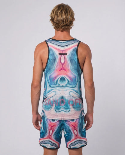 Back view of Astral Flow tank top featuring the patented Sand Off system for quick hand cleaning.