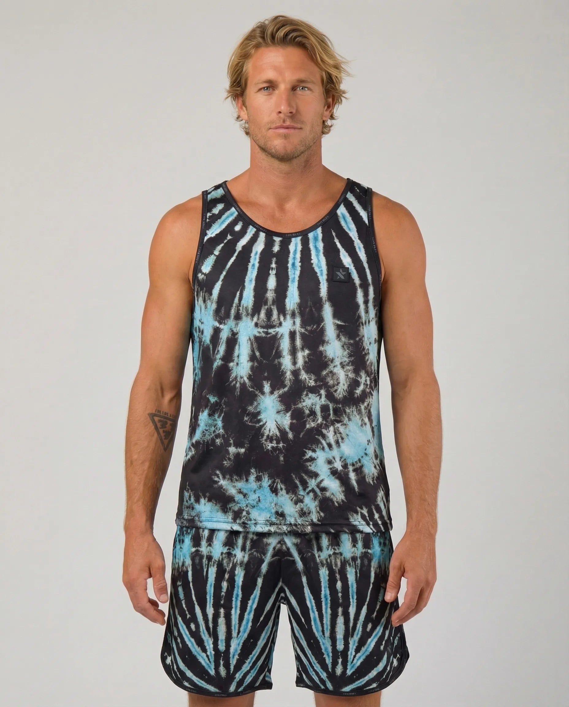 Front view of STAR Beachwear Cosmic Reef men's performance tank top.