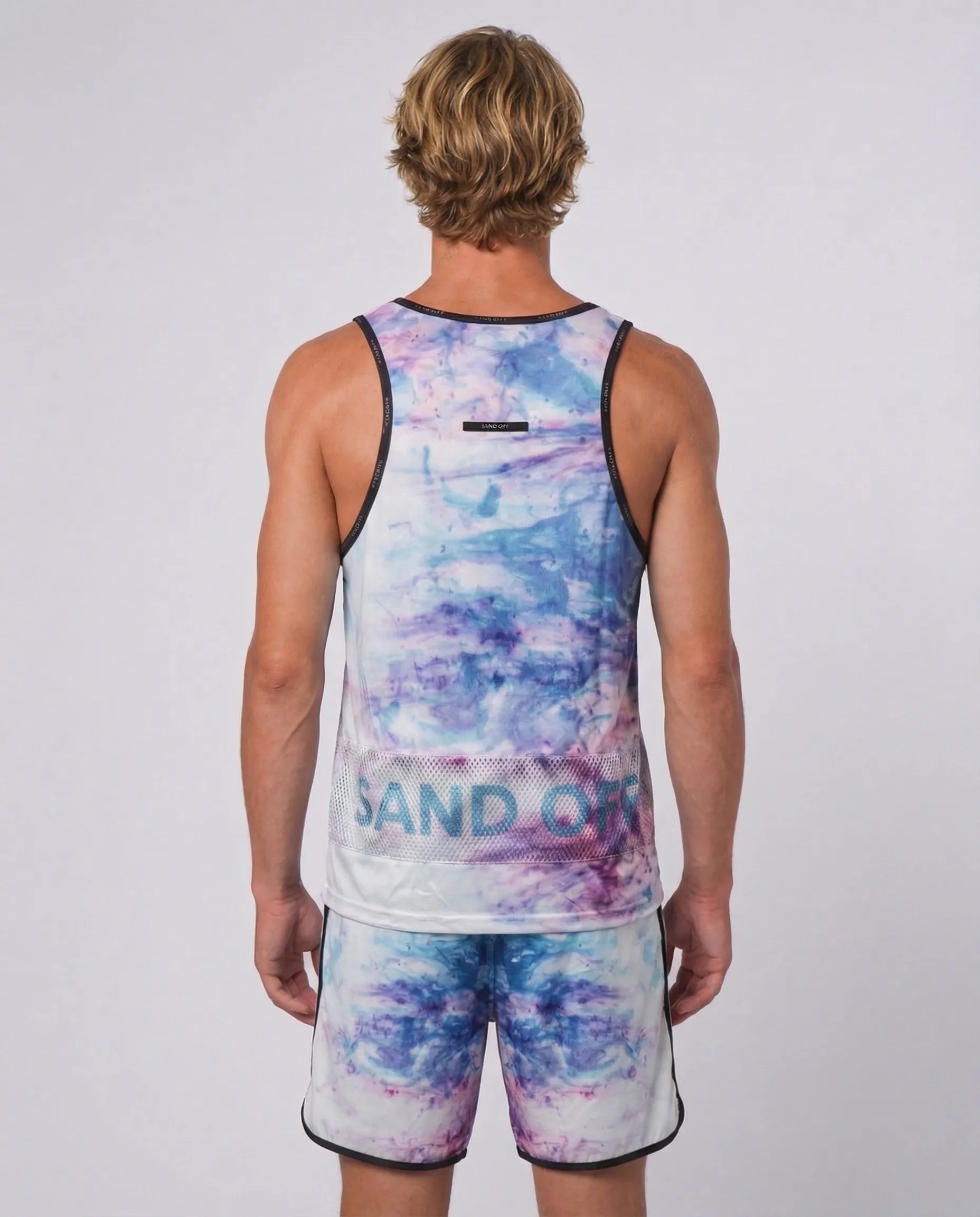 Back view of Stellar Haze tank top with built-in patented Sand Off technology to remove sand.