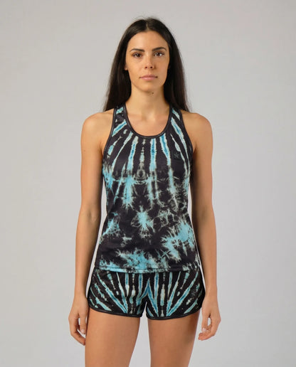 Front view of STAR Beachwear Cosmic Reef women's technical tank top for beach volleyball.