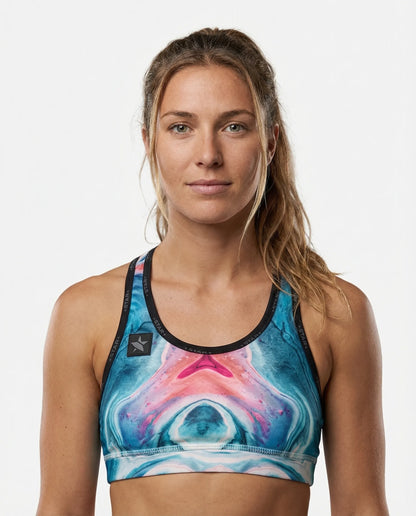 Front view of STAR Beachwear Astral Flow high-performance beach volleyball sports bra.