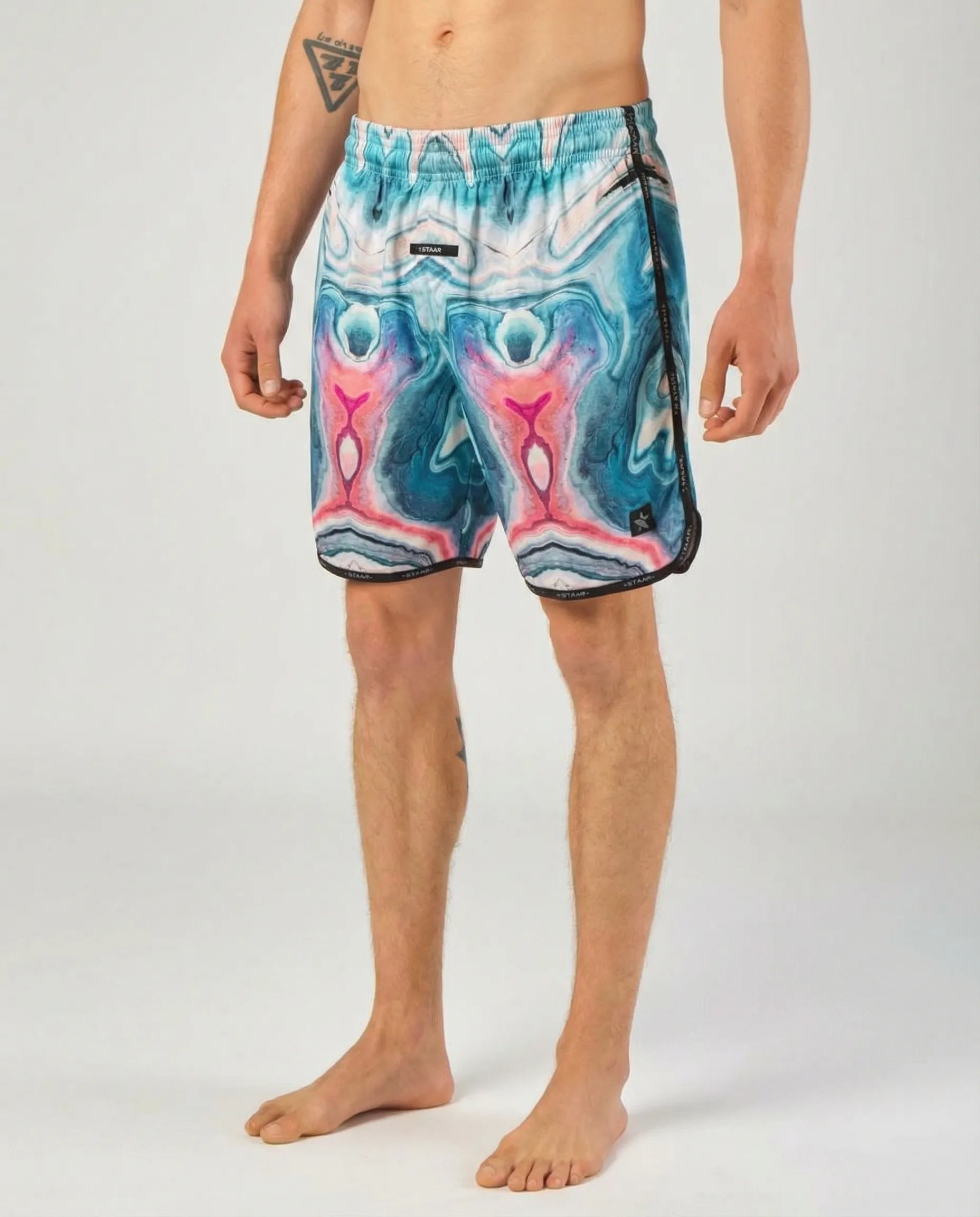 Front view of STAR Beachwear Astral Flow technical beach volleyball shorts