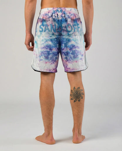 Back view of Stellar Haze shorts featuring the patented Sand Off system to quickly remove sand from hands.
